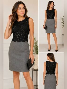 Few Moda New York Black Lace & Gray Wool Blend Sleeveless Dress Size S